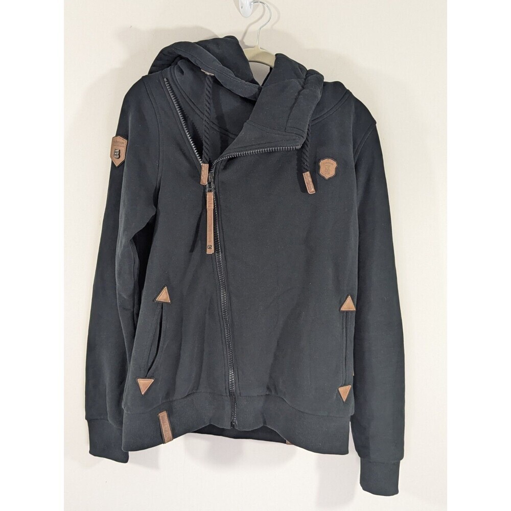 Naketano Black Athletic High Neck Asymmetric Hoodie Full Zip Sweatshirt Size XL